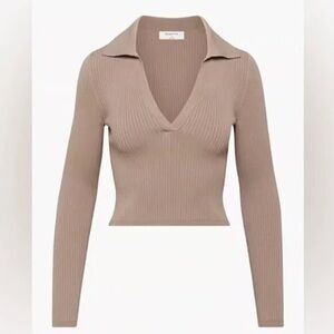 Aritzia Babaton Sculpt Knit Polo Longsleeve
